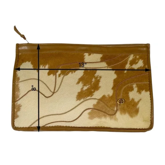 Carlo Fiori of Italy Vintage Cowhide Leather Clutch Bag Tan Cream - Picture 7 of 8